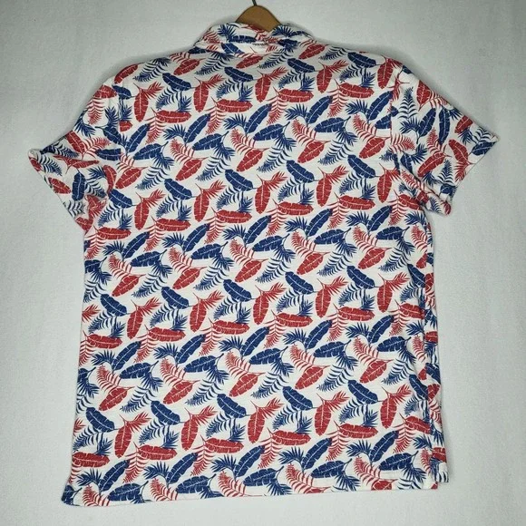 Sonoma Mens Large Red Blue Tropical Leaf Print Polo Shirt 100% Cotton - Picture 2 of 8